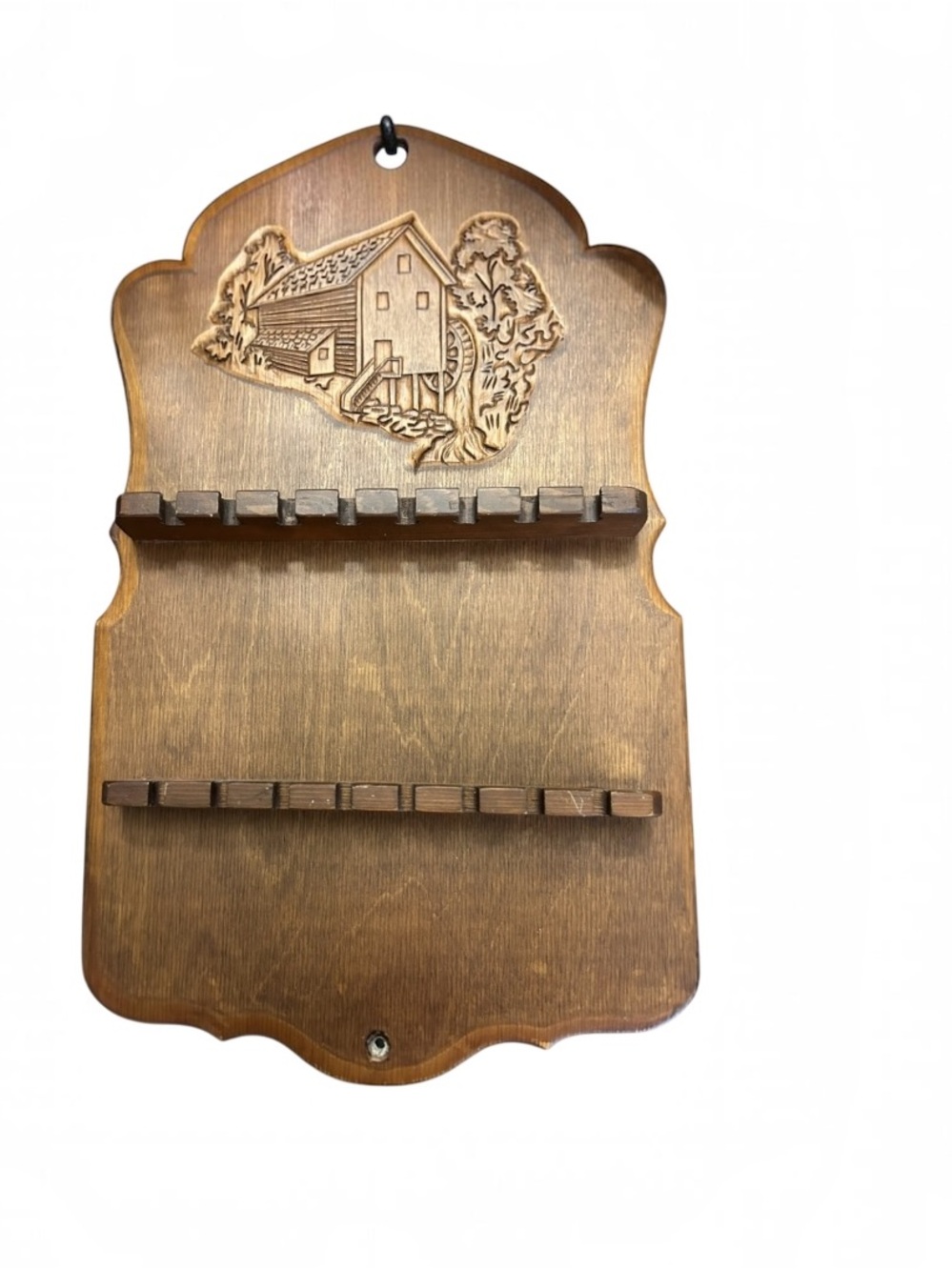 VTG WATER MILL WOODEN SOUVENIR SPOON RACK - HOLDS 16 SPOONS